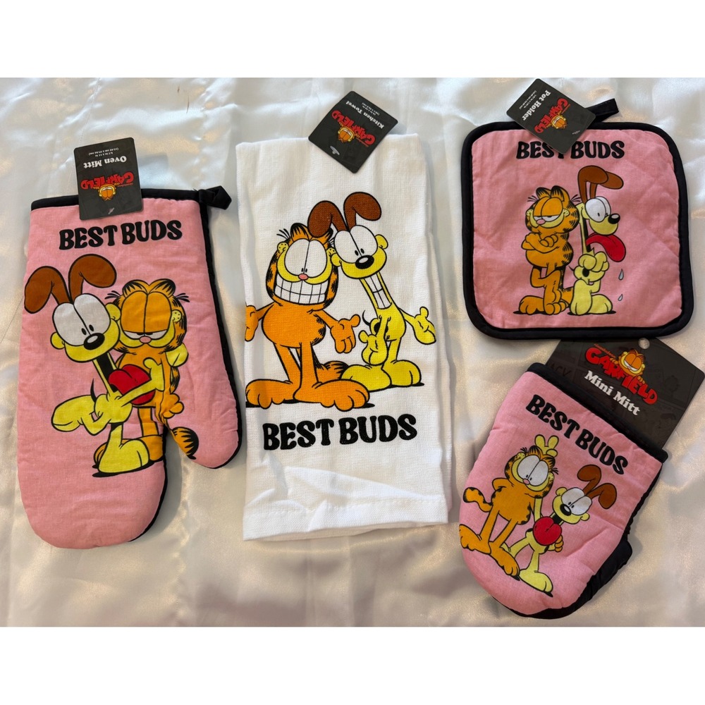 Garfield Odie Best Buds 4pc Kitchen Set Oven Mitt Pot Holder Towel Mini Mitt New